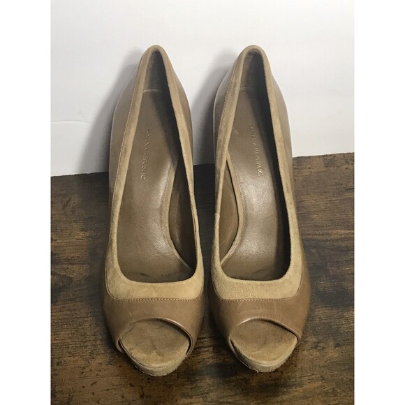 Banana Republic Heels Womens 7 Brown Taupe Leather Suede Open Toe Pump Office - Picture 3 of 10